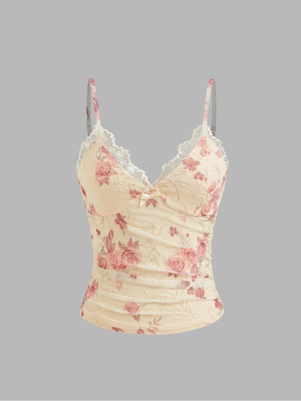 Cider Floral Lace-Trim Cami in Cream & Pink